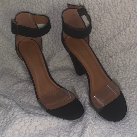 Black Ankle Heel w/ Clear toe strap ONLY WORN ONCE - Picture 2 of 3